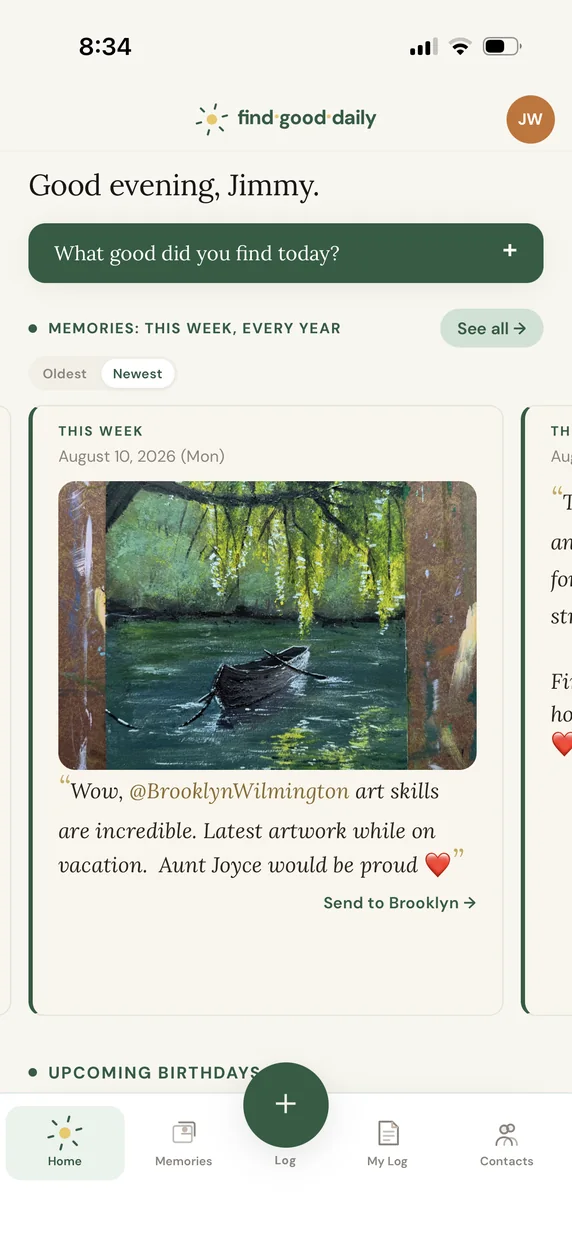 A logged moment praising a friend's painting