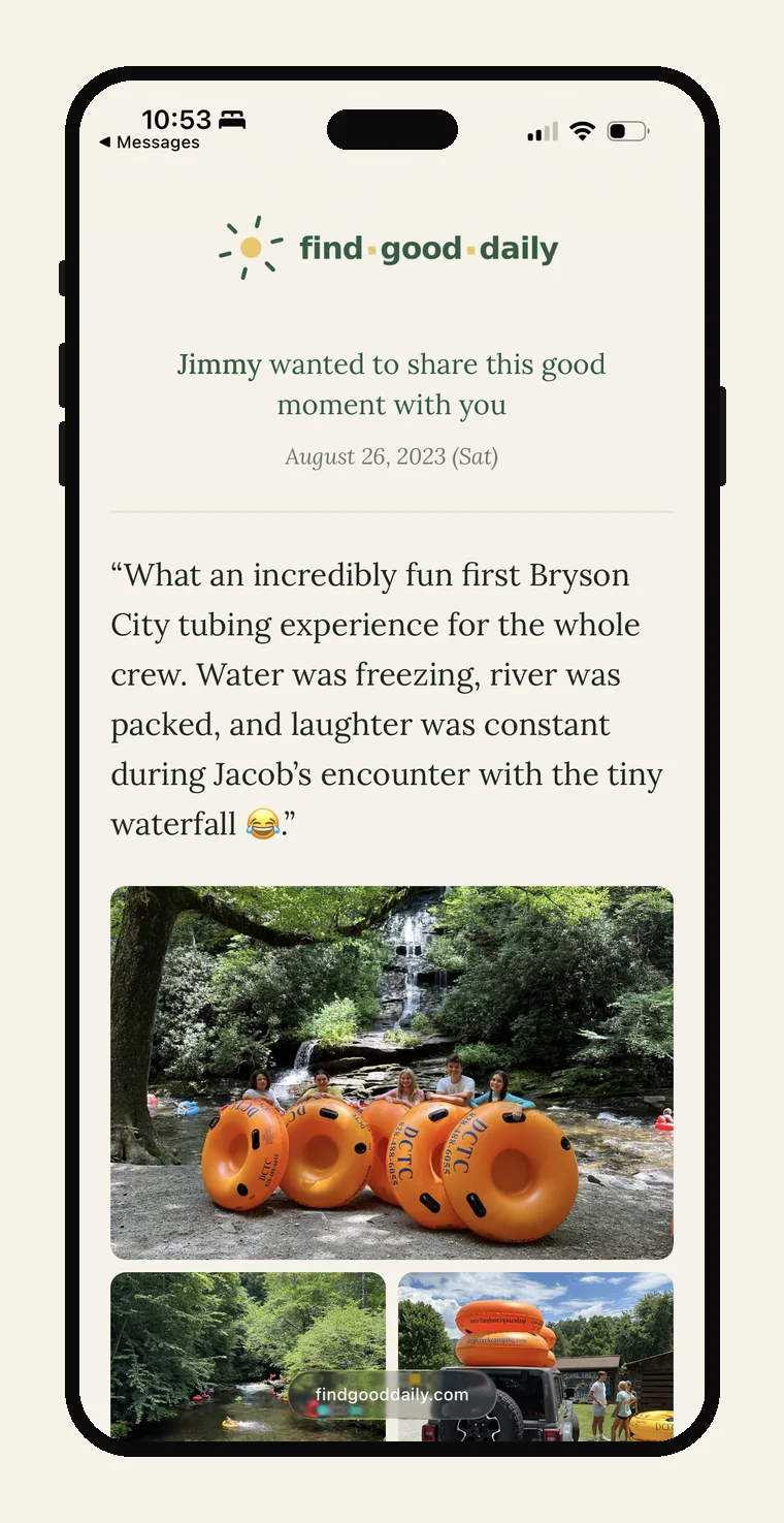 The shared moment page a recipient sees after tapping the link